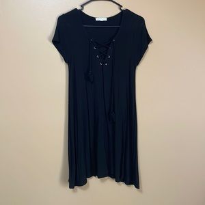 Black T-Shirt Dress with Crisscross Top, S